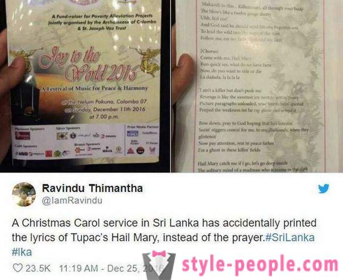Sa Sri Lanka, mga parishioners simbahan ipinamamahagi polyeto sa teksto ng kanta ang rapper sa halip na panalangin